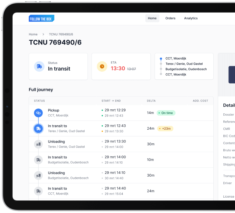 Follow the Box dashboard on tablet